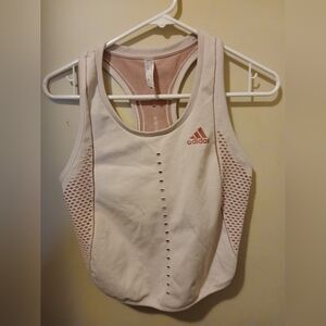 Adidas Cream and Pink Mesh Tank Top